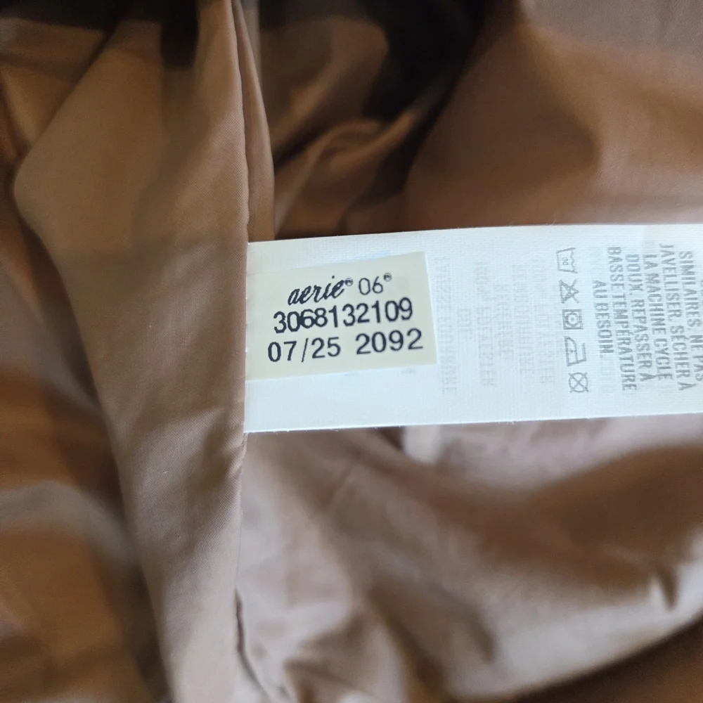 OFFLINE by Aerie Real Luxe Quilted Puffer Jacket Faux Fur Collar Brown Small - Picture 12 of 12